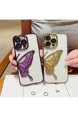 İphone 15 Pro Max Uyumlu kelebek desenli içi simli sulu şık kılıf kapak kamera kısmı kapalı - 2