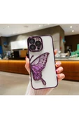 İphone 15 Pro Max Uyumlu kelebek desenli içi simli sulu şık kılıf kapak kamera kısmı kapalı - 1