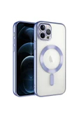 Apple Iphone 12 Pro Max Mag Safe Özellikli Lens Korumalı Logo Gösteren Şeffaf Silikon Kılıf - Lila - 1