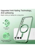 Galaxy S23fe Kılıf Magsafe Kablosuz Şarj Destek Lens Korumalı Metalik Kenar Renkli Şeffaf - 5