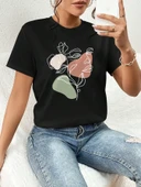 Portrait & Flower Baskılı Oversize Tshirt thumbnail 1