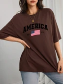 Unisex AMERICA Baskılı Baskılı Tasarım Tshirt - 6