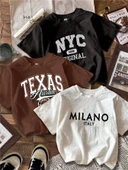 Milano-Texas-Orjınal Baskılı Unisex Oversize 3'lü T-shirt Paketi - 2