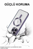 Apple Iphone 12 Pro Max Mag Safe Özellikli Lens Korumalı Logo Gösteren Şeffaf Silikon Kılıf - Lila - 3