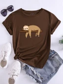 Unisex Dalda uUykuya Dalan Maymun Baskılı Oversize Tshirt thumbnail 1