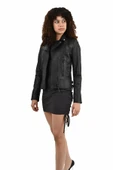 Liberty Siyah Biker Hakiki Deri Ceket Kadın - 2