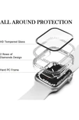 Apple Watch 1 2 3 4 5 6 7 9 Se Serisi Uyum 45mm Taşlı 360 Tam Koruma Şeffaf Silikon Kılıf - 2