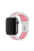 Watch 2 3 4 5 6 Silikon Delikli Spor Uyumlu  Kordon (38-40mm) (beyaz-pembe) - 1
