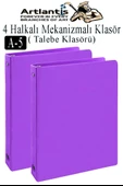 Mor 4 Halkalı Klasör 2 Adet A5 PVC Öğrenci ve Ofis Tipi Evrak Sunum Büro Klasörü İç Cepli Otomatik Mekanizmalı Büro - 1