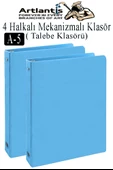 Açık Mavi 4 Halkalı Klasör 2 Adet A5 PVC Öğrenci ve Ofis Tipi Evrak Sunum Klasörü İç Cepli Otomatik Mekanizmalı Büro - 1