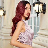 Siyah / Kızıl Ombreli Hafif Dalgalı Tül Peruk thumbnail 2