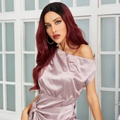 Siyah / Kızıl Ombreli Hafif Dalgalı Tül Peruk thumbnail 5