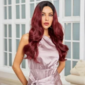 Siyah / Kızıl Ombreli Hafif Dalgalı Tül Peruk thumbnail 4