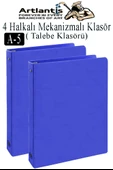 Mavi 4 Halkalı Klasör 2 Adet A5 PVC Öğrenci ve Ofis Tipi Evrak Sunum Klasörü İç Cepli Otomatik Mekanizmalı Büro Okul - 1