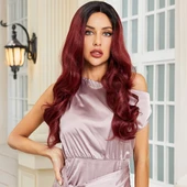 Siyah / Kızıl Ombreli Hafif Dalgalı Tül Peruk thumbnail 1