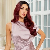 Siyah / Kızıl Ombreli Hafif Dalgalı Tül Peruk thumbnail 6