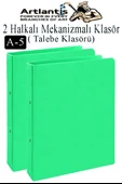 Açık Yeşil 2 Halkalı Klasör 2 Adet A5 PVC Öğrenci ve Ofis Tipi Evrak Sunum Talebe Büro Klasörü İç Cepli Otomatik Mekaniz - 1