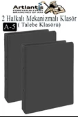 Siyah 2 Halkalı Klasör 2 Adet A5 PVC Öğrenci ve Ofis Tipi Evrak Sunum Talebe Büro Klasörü İç Cepli Otomatik Mekanizmalı - 1