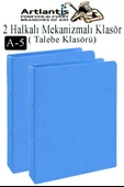 Açık Mavi 2 Halkalı Klasör 2 Adet A5 PVC Öğrenci ve Ofis Tipi Evrak Sunum Talebe Büro Klasörü İç Cepli Otomatik Mekaniz - 1