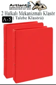 Kırmızı 2 Halkalı Klasör 2 Adet A5 PVC Öğrenci ve Ofis Tipi Evrak Sunum Talebe Büro Klasörü İç Cepli Otomatik Mekanizlı - 1
