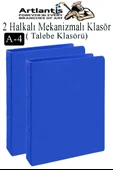 Mavi 2 Halkalı Klasör 2 Adet A4 PVC Öğrenci ve Ofis Tipi Evrak Sunum Talebe Büro Klasörü İç Cepli Otomatik Mekanizmalı - 1