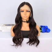 Kahverengi / Kızıl Kahve Ombreli Su Dalgalı Tül Peruk - 1