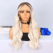 Koyu Kumral / Beyaz Platin Ombreli Su Dalgalı Tül Peruk thumbnail 1