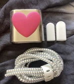 Brokoli Home iPhone 18W/20W Gümüş-Pembe Kalp Uyumlu Şarj Kılıfı, Şarj Kablosu Örme Aparatı, Kablo Koruyucu Aparatı,Pk - 3