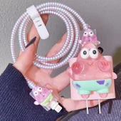 Brokoli Home iPhone 18W/20W Pembe Yıldız Desenli Uyumlu Şarj Kılıfı, Şarj Kablosu Örme Aparatı, Kablo Koruyucu Aparatı,P - 1