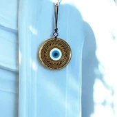 Altın Varaklı Nazar boncuklu Füzyon cam El İşçiliği 12 Cm Duvar Süsü Nazarlık Hediyelik Eşya thumbnail 3