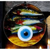 Balık Desenli 12 Cm Füzyon Cam Duvar Süsü thumbnail 3