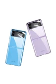 Samsung Galaxy Z Flip 4 Kılıf Kamera Lens Korumalı Kenarları Renkli Parlak Sert Şeffaf Kapak - 4