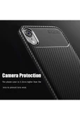 Iphone Xr 6.1 Kamera Çıkıntılı Karbon Fiber Dokulu Renk Atmaz Koruyucu Kapak (NEGRO) - 5