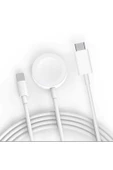 Beyaz Akıllı Saat Wireless To Lightning Type-c Şarj Kablosu 1.2m- - 1
