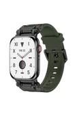 Apple Watch 44mm CLO- KRD-101 Titanyum Metal Başlıklı Silikon Kordon-Siyah-Yeşil - 1