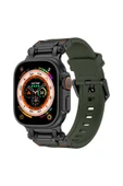 Apple Watch Ultra 49mm Clo- Krd-101 Titanyum Metal Başlıklı Silikon Kordon-siyah-yeşil - 1