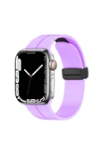 Apple Watch 2/3/4/5/6/7/8/9/se/ultra/nike 42mm 44mm 45mm 49mm Silikon Kordon Metal Tasarım (KRD-84) - 1