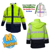 Cepli Reflektif M Beden Fosforlu Fermuarlı Kaban Kapüşonlu Parka Sarı Lacivert Kaban İşçi Parkası - 1