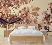 Soft Pembe Çiçek ve Dal Desenli Duvar Kağıdı - 2
