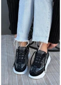 Siyah Renk, Süet, Gri Detaylı, Hafif, Ortapedik Taban, Kadın Spor, Yüksek Taban Ayakkabı, Sneaker Tarzkea - 2