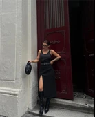 SÜET KALEM ETEK YIRTMAÇ DETAYLI - Siyah - 1