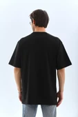 Unisex Oversize Taşlı Bisiklet Yaka T-Shirt - Siyah - 1