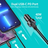 USB araç içi şarj cihazı siyah 12V-24V araç adaptörü mobil telefon tablet USB-C 2A 40W yüksek ikili Hızlı şarj M2 TEC - 2