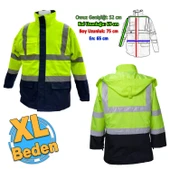 Cepli Reflektif XL Beden Fosforlu Fermuarlı Kaban Kapüşonlu Parka Sarı Lacivert Kaban İşçi Parkası - 1