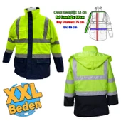 Cepli Reflektif XXL Beden Fosforlu Fermuarlı Kaban Kapüşonlu Parka Sarı Lacivert Kaban İşçi Parkası - 1