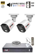 FURY 2 Kamera Sesli Gece Renkli Güvenlik Kamerası Full Hd-Su Geçirmez Güvenlik Kamerası Seti 320GB thumbnail 2