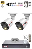 FURY 2 Kamera Sesli Gece Renkli Güvenlik Kamerası Full Hd-Su Geçirmez Güvenlik Kamerası Seti 250GB thumbnail 1
