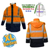 Cepli Reflektif XL Beden Fosforlu Fermuarlı Kaban Kapüşonlu Parka Turuncu Lacivert Kaban İşçi Parkası - 1