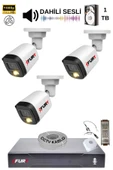 FURY 3 Kamera Sesli Gece Renkli Güvenlik Kamerası Full Hd-su Geçirmez Güvenlik Kamerası Seti 1tb thumbnail 1