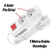 Grup Priz Fiş Çoğaltıcı 1 Metre Topraklı Anahtarlı Düğmeli Çoklu Kablolu 2'li Asmalı Uzatma thumbnail 2